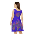 All Over Prints - Women's Skater Dress – Hand - Drawn Mandala and Lotus Flower Art in Purple on Flashy Purple/Blue - Blululi All Over Prints - Blululi