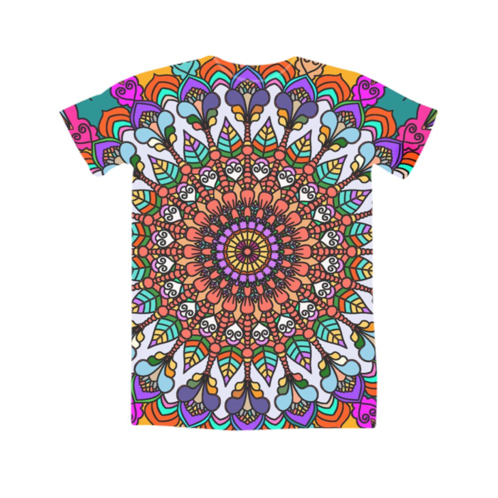 All Over T - Shirt Unisex All - Over Print Mandala T - Shirt - Vibrant Double - Si - Blululi