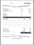 A clean, professional invoice template with a white background, black text, and subtle gray wavy accents. The template includes fields for company details, invoice number, date, and payment information, with a prominent 'INVOICE' header and a 'TOTAL DUE' section at the bottom.
