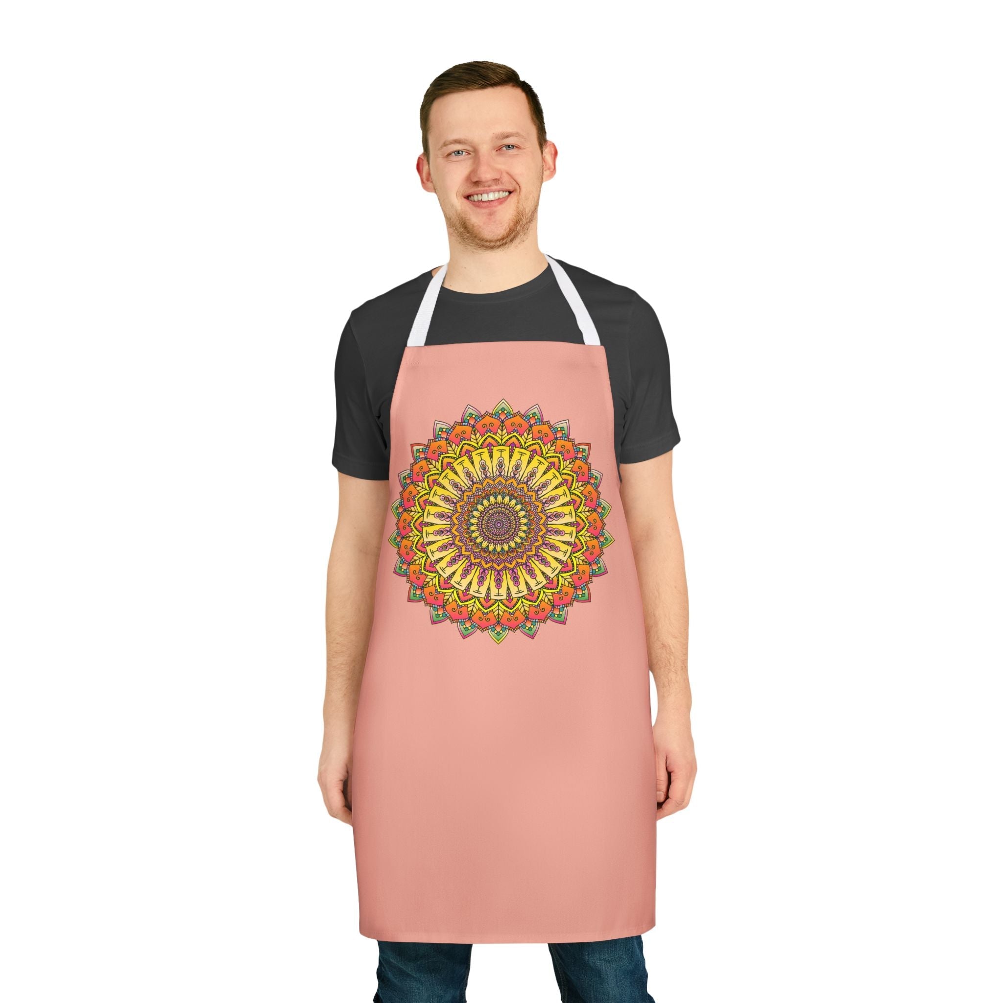 Apricot Mandala Apron - Hand - Drawn Art All Over Prints - Blululi