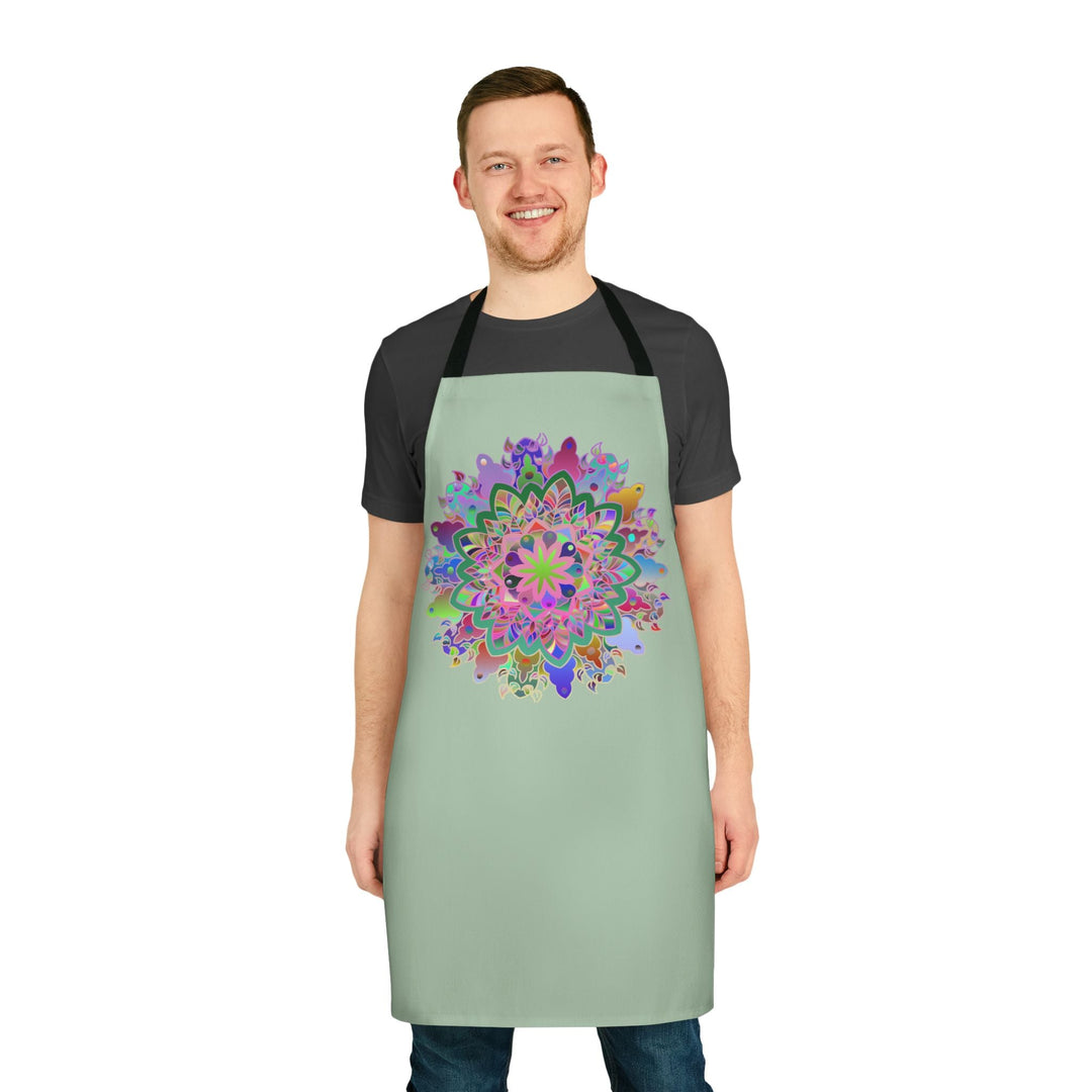 Apron, Hand drawn Mandala Art, Sage Green All Over Prints - Blululi