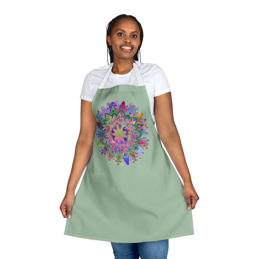 Apron, Hand drawn Mandala Art, Sage Green All Over Prints - Blululi