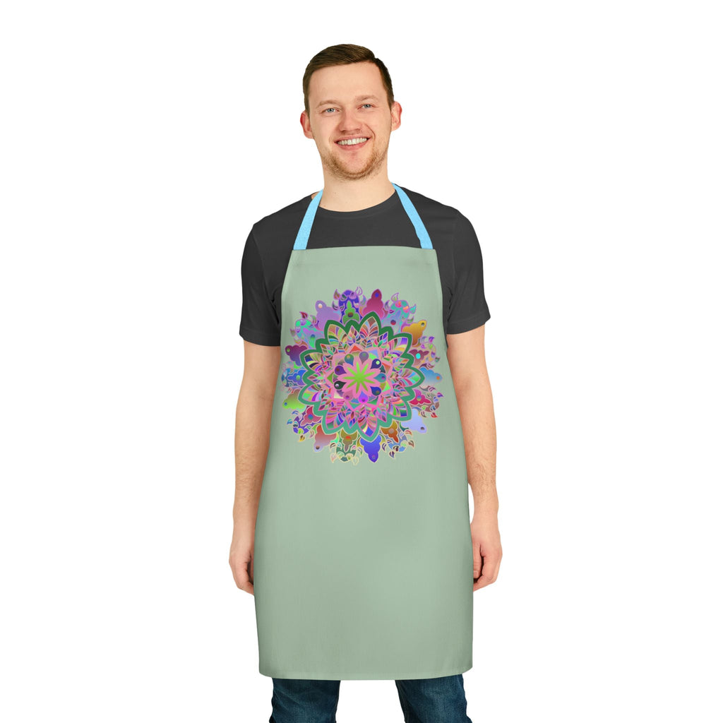 Apron, Hand drawn Mandala Art, Sage Green All Over Prints - Blululi