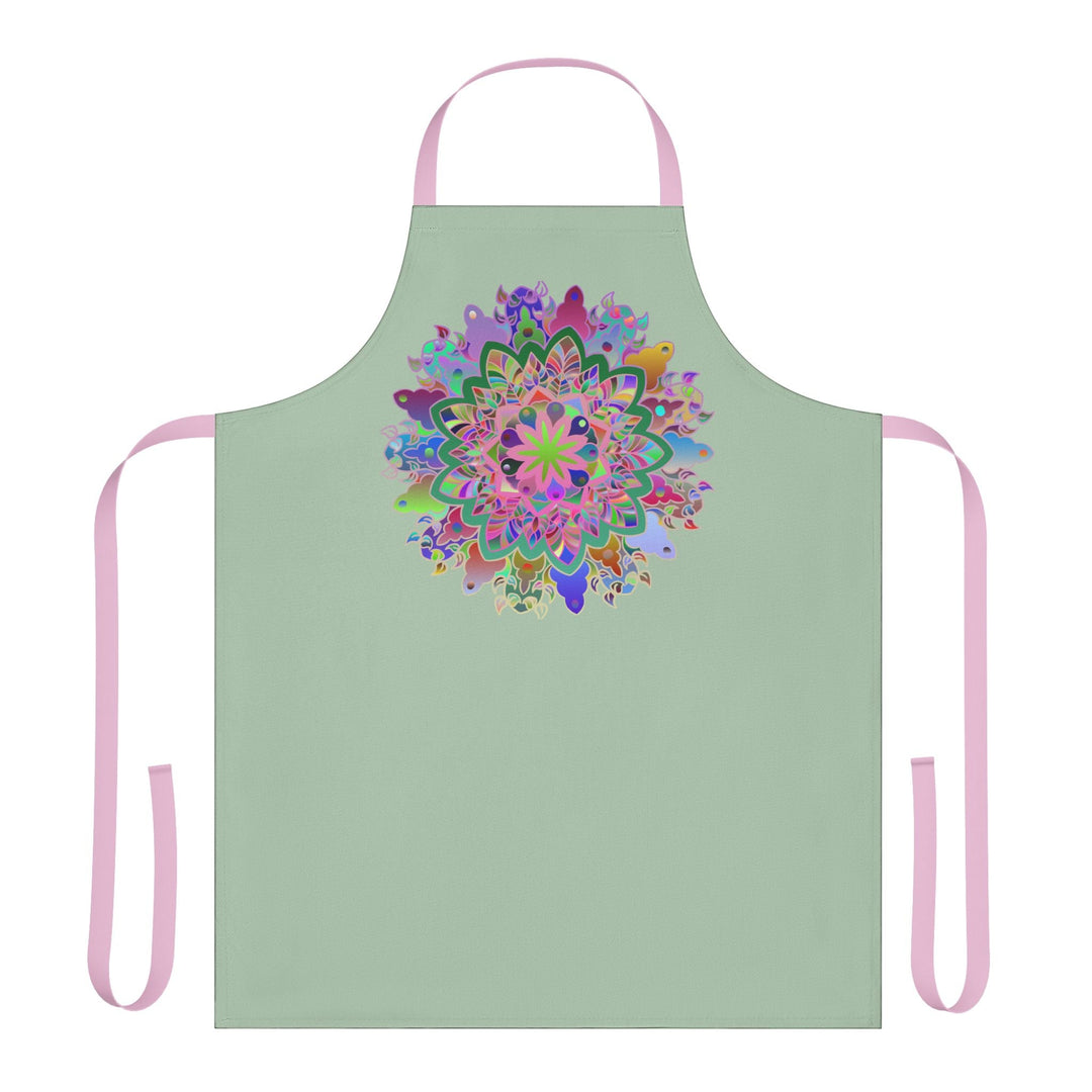 Apron, Hand drawn Mandala Art, Sage Green All Over Prints - Blululi