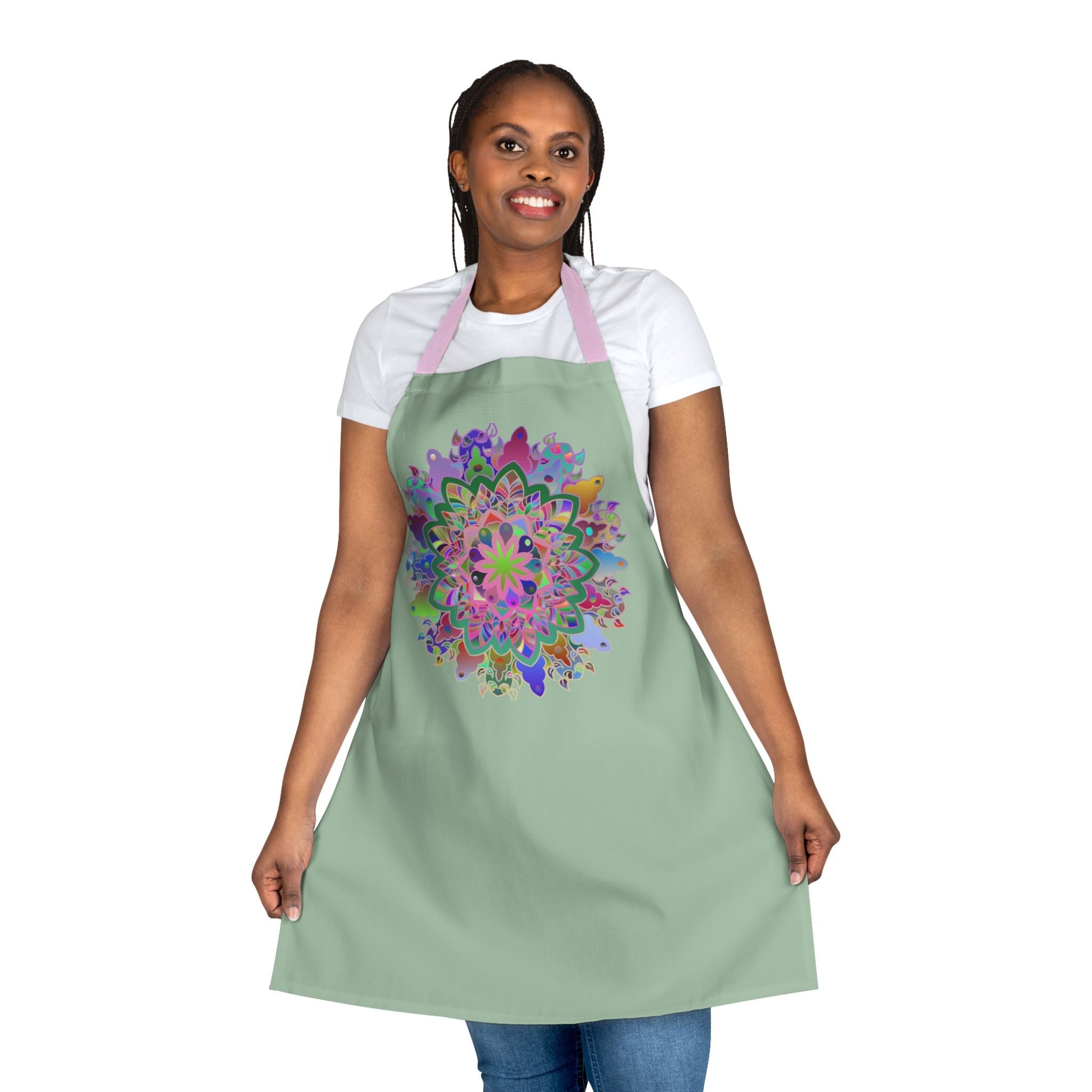 Apron, Hand drawn Mandala Art, Sage Green All Over Prints - Blululi