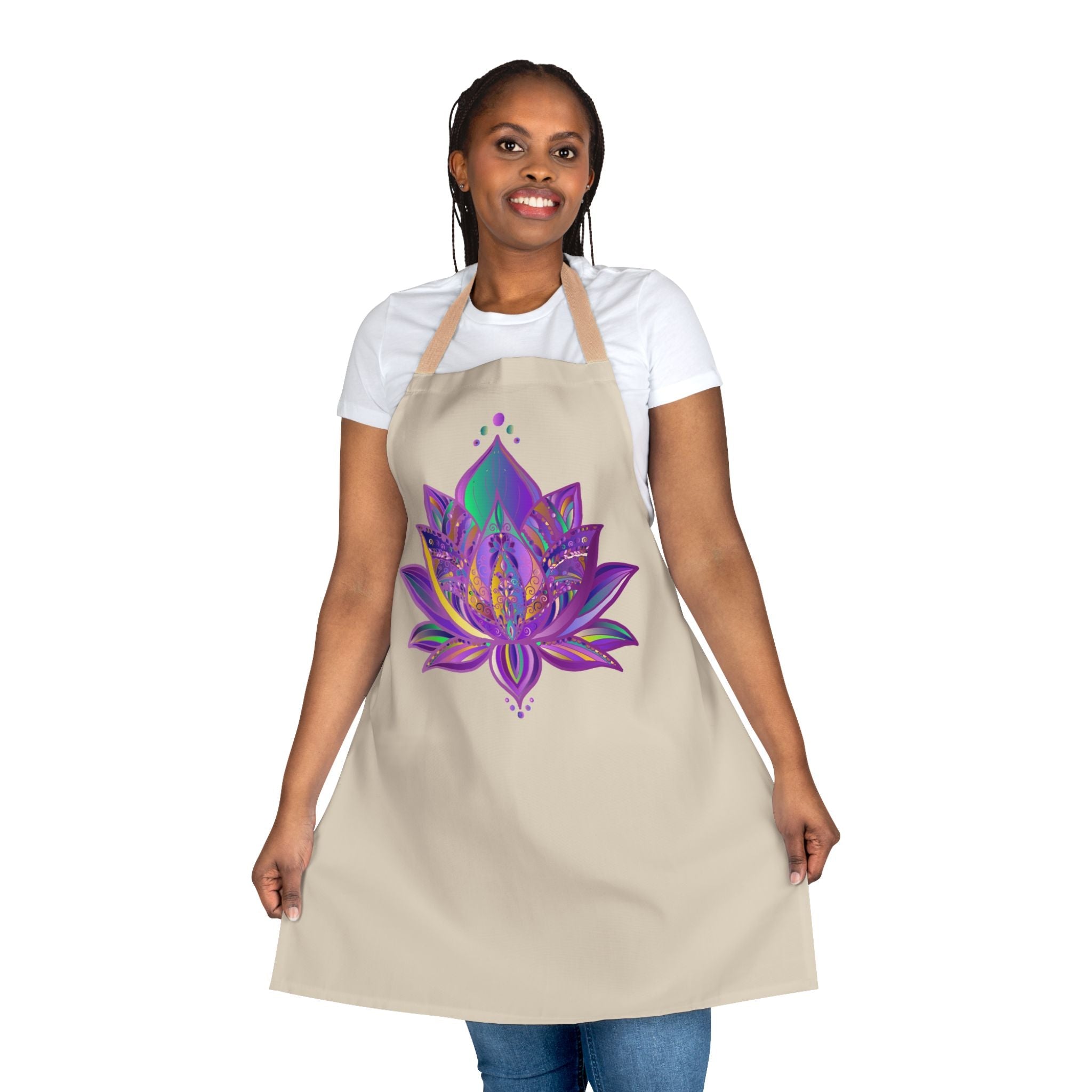 Apron, Lotus Flower Mandala Art Purple All Over Prints - Blululi