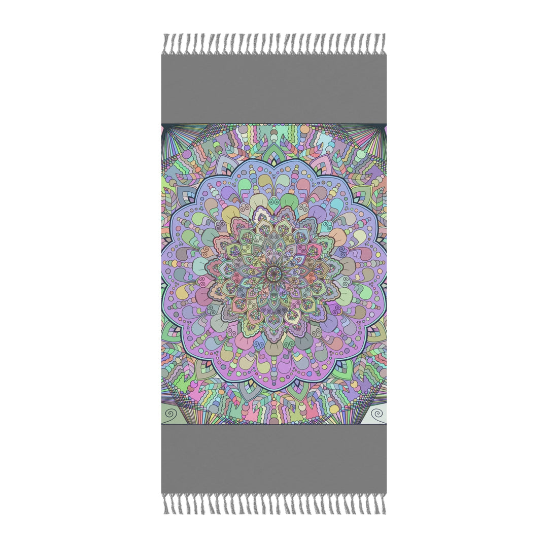 Beach Cloth decorated with Mandala Art - Original Fine Art Hand - Drawn - Light Gray, Pastel Colors - Blululi