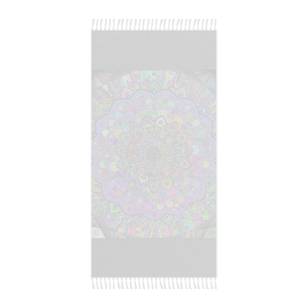 Beach Cloth decorated with Mandala Art - Original Fine Art Hand - Drawn - Light Gray, Pastel Colors - Blululi