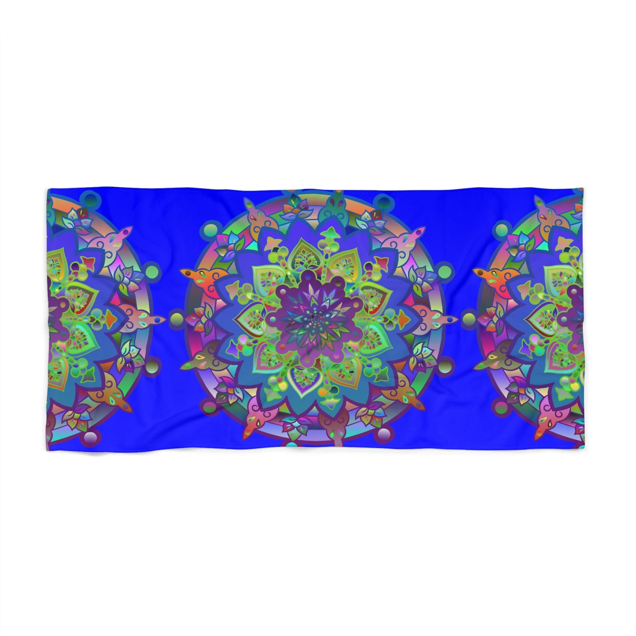 Beach Towel, Beach Cloth, Pool Towel Featuring Hand - Drawn Colorful Mandala Designs - Bright Blue - Blululi