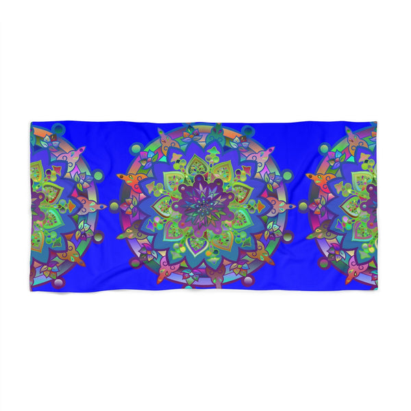 Beach Towel, Beach Cloth, Pool Towel Featuring Hand - Drawn Colorful Mandala Designs - Bright Blue - Blululi