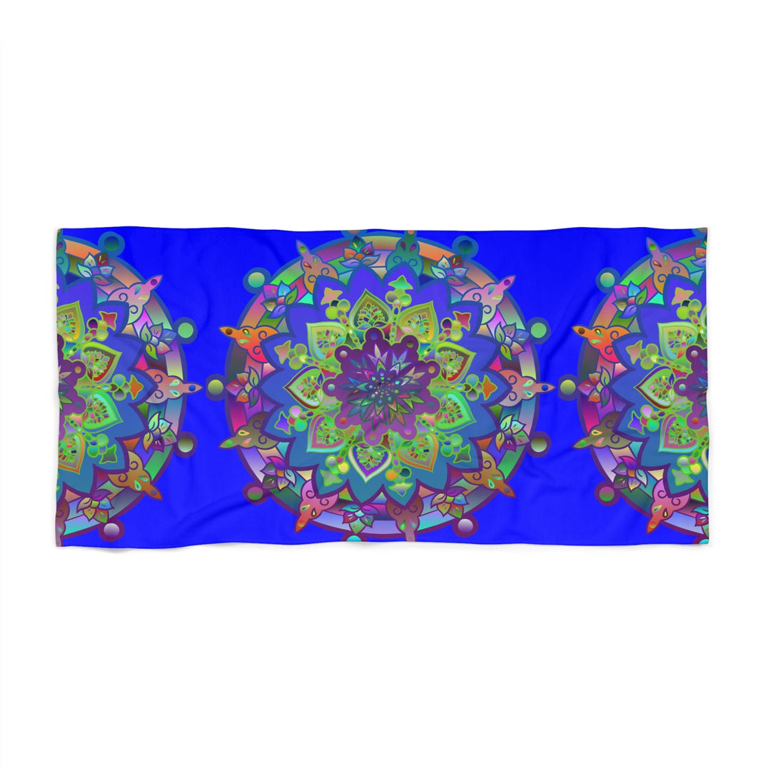 Beach Towel, Beach Cloth, Pool Towel Featuring Hand - Drawn Colorful Mandala Designs - Bright Blue - Blululi