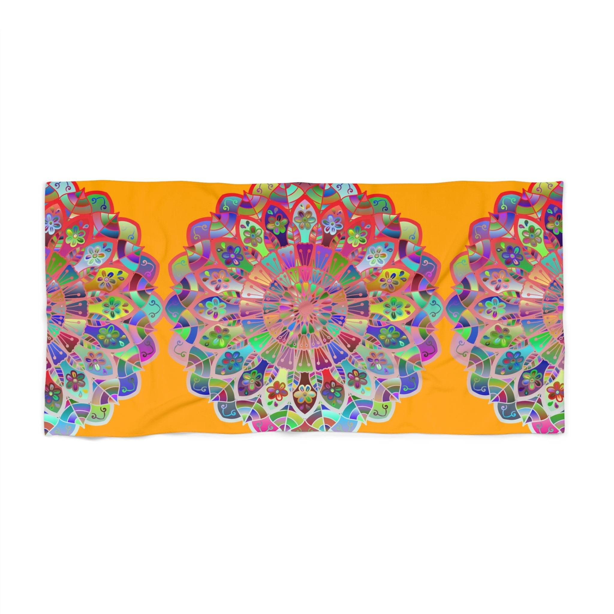 Beach Towel, Beach Cloth, Pool Towel Featuring Hand - Drawn Colorful Mandala Designs - Bright Orange - Blululi