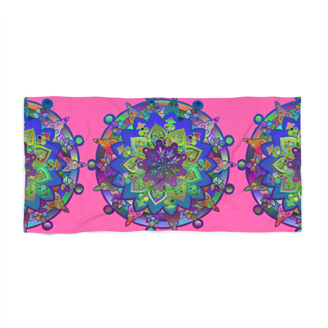 Beach Towel, Beach Cloth, Pool Towel Featuring Hand - Drawn Colorful Mandala Designs - Bright Pink - Blululi