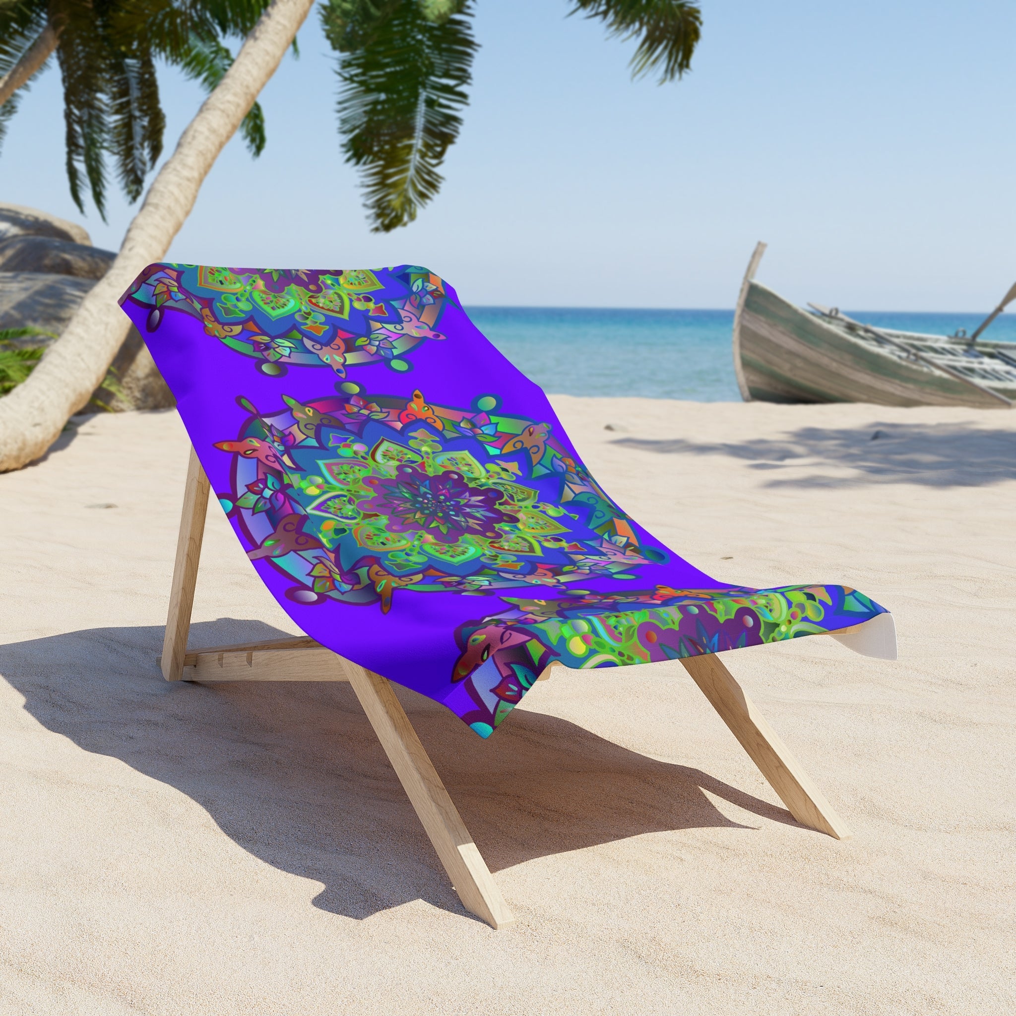 Beach Towel, Beach Cloth, Pool Towel Featuring Hand - Drawn Colorful Mandala Designs - Bright Purple - Blululi