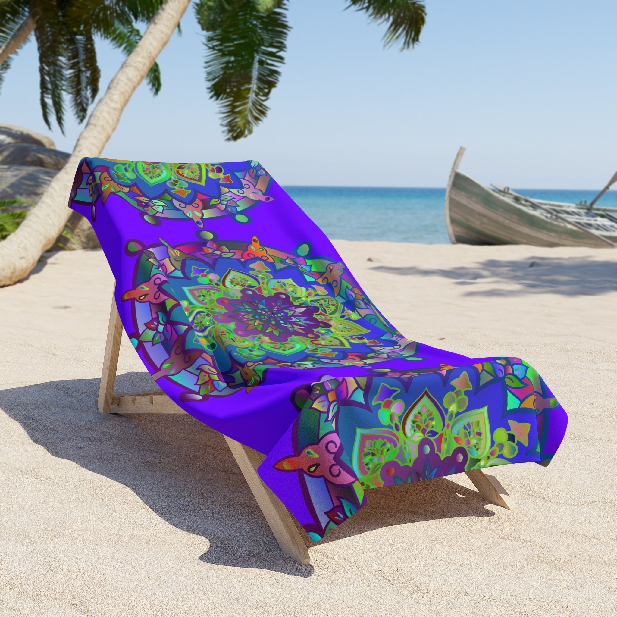 Beach Towel, Beach Cloth, Pool Towel Featuring Hand - Drawn Colorful Mandala Designs - Bright Purple - Blululi