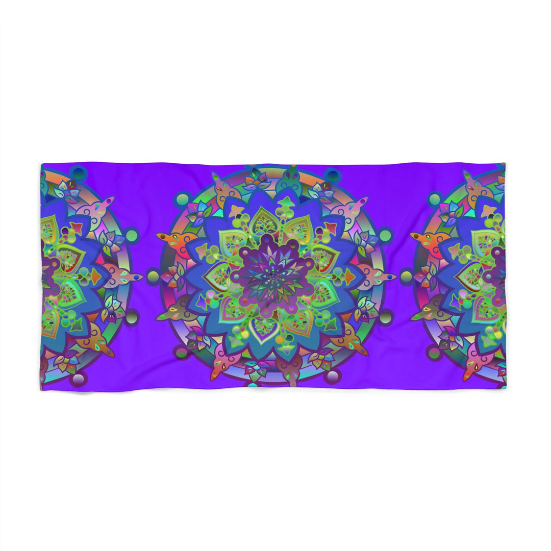 Beach Towel, Beach Cloth, Pool Towel Featuring Hand - Drawn Colorful Mandala Designs - Bright Purple - Blululi