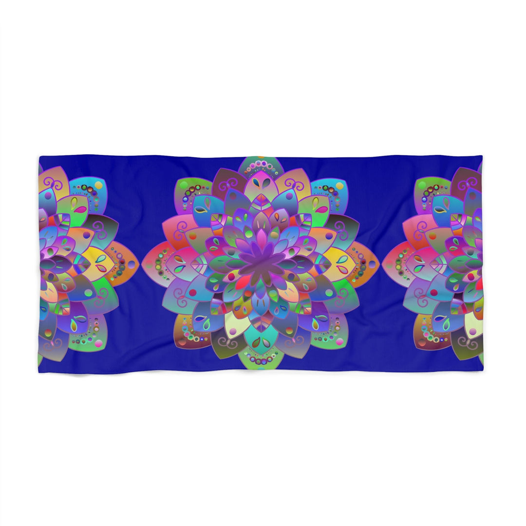 Beach Towel, Beach Cloth, Pool Towel Featuring Hand - Drawn Colorful Mandala Designs - Dark Blue - Blululi