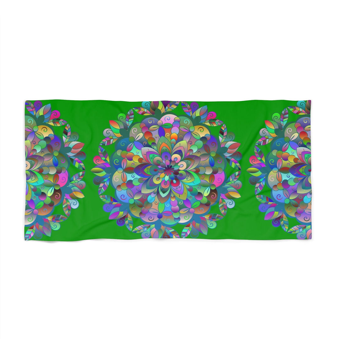 Beach Towel, Beach Cloth, Pool Towel Featuring Hand - Drawn Colorful Mandala Designs - Dark Green - Blululi