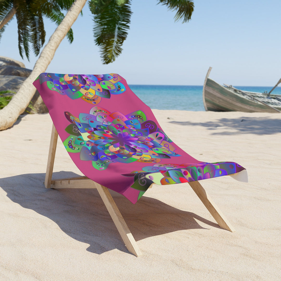 Beach Towel, Beach Cloth, Pool Towel Featuring Hand - Drawn Colorful Mandala Designs - Dark Pink - Blululi