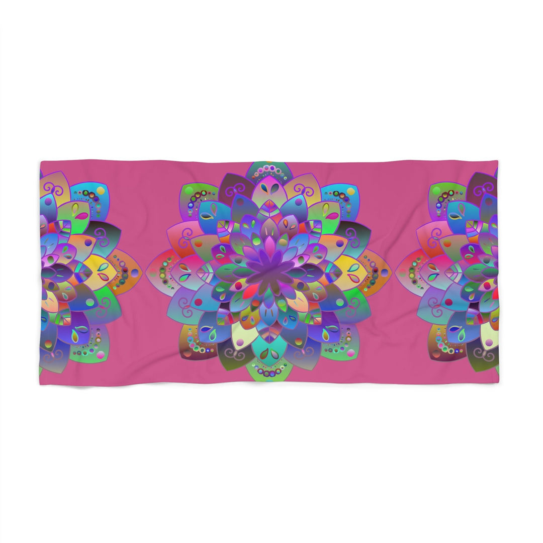 Beach Towel, Beach Cloth, Pool Towel Featuring Hand - Drawn Colorful Mandala Designs - Dark Pink - Blululi