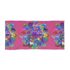 Beach Towel, Beach Cloth, Pool Towel Featuring Hand - Drawn Colorful Mandala Designs - Dark Pink - Blululi