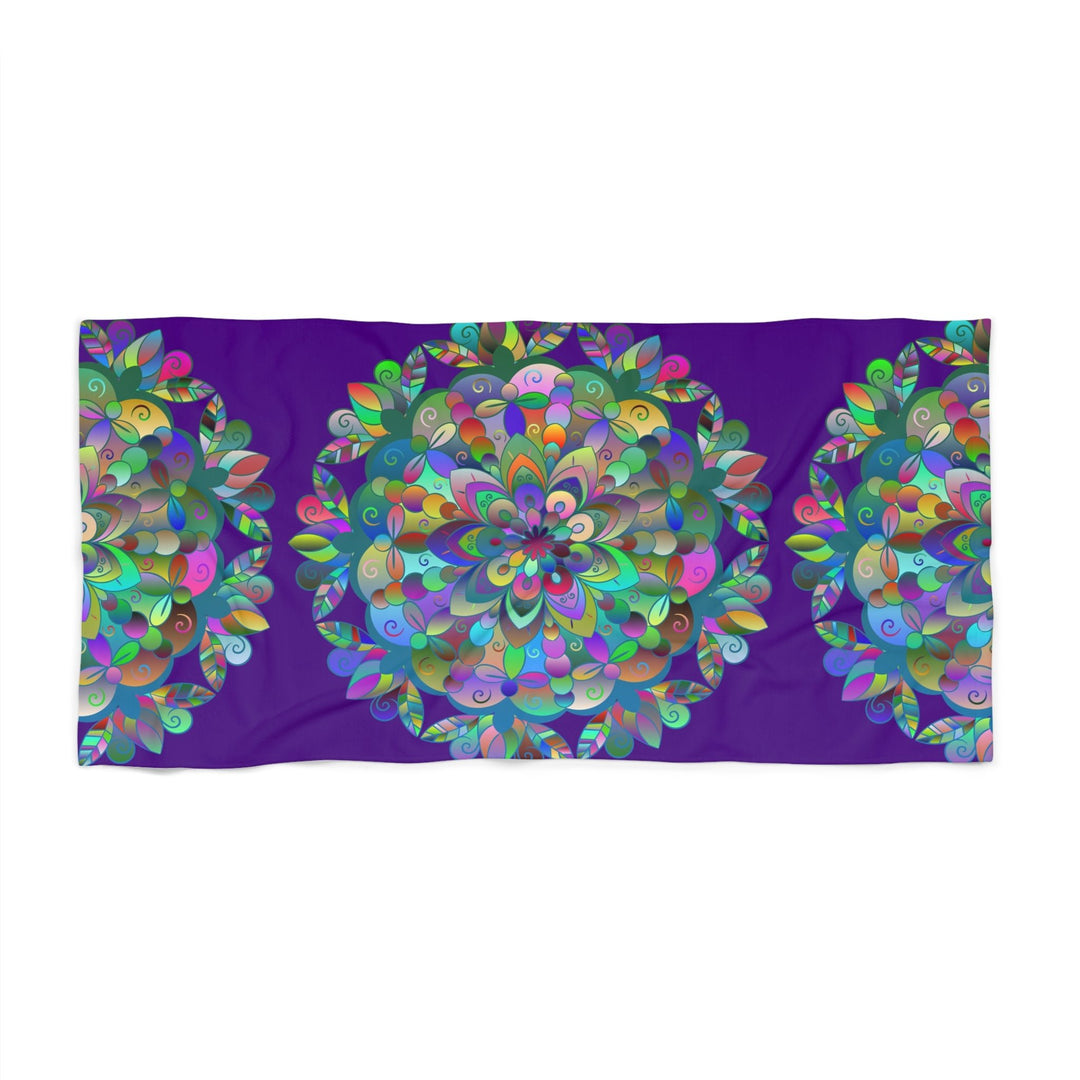 Beach Towel, Beach Cloth, Pool Towel Featuring Hand - Drawn Colorful Mandala Designs - Dark Purple - Blululi