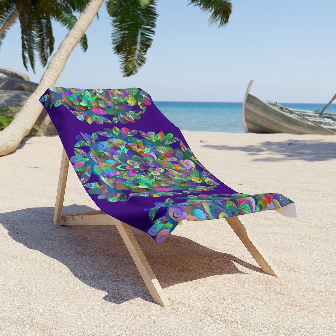 Beach Towel, Beach Cloth, Pool Towel Featuring Hand - Drawn Colorful Mandala Designs - Dark Purple - Blululi