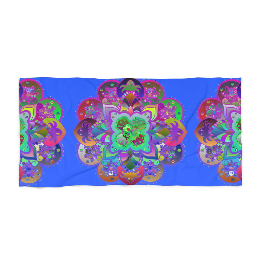 Beach Towel, Beach Cloth, Pool Towel Featuring Hand - Drawn Colorful Mandala Designs - Light Blue - Blululi