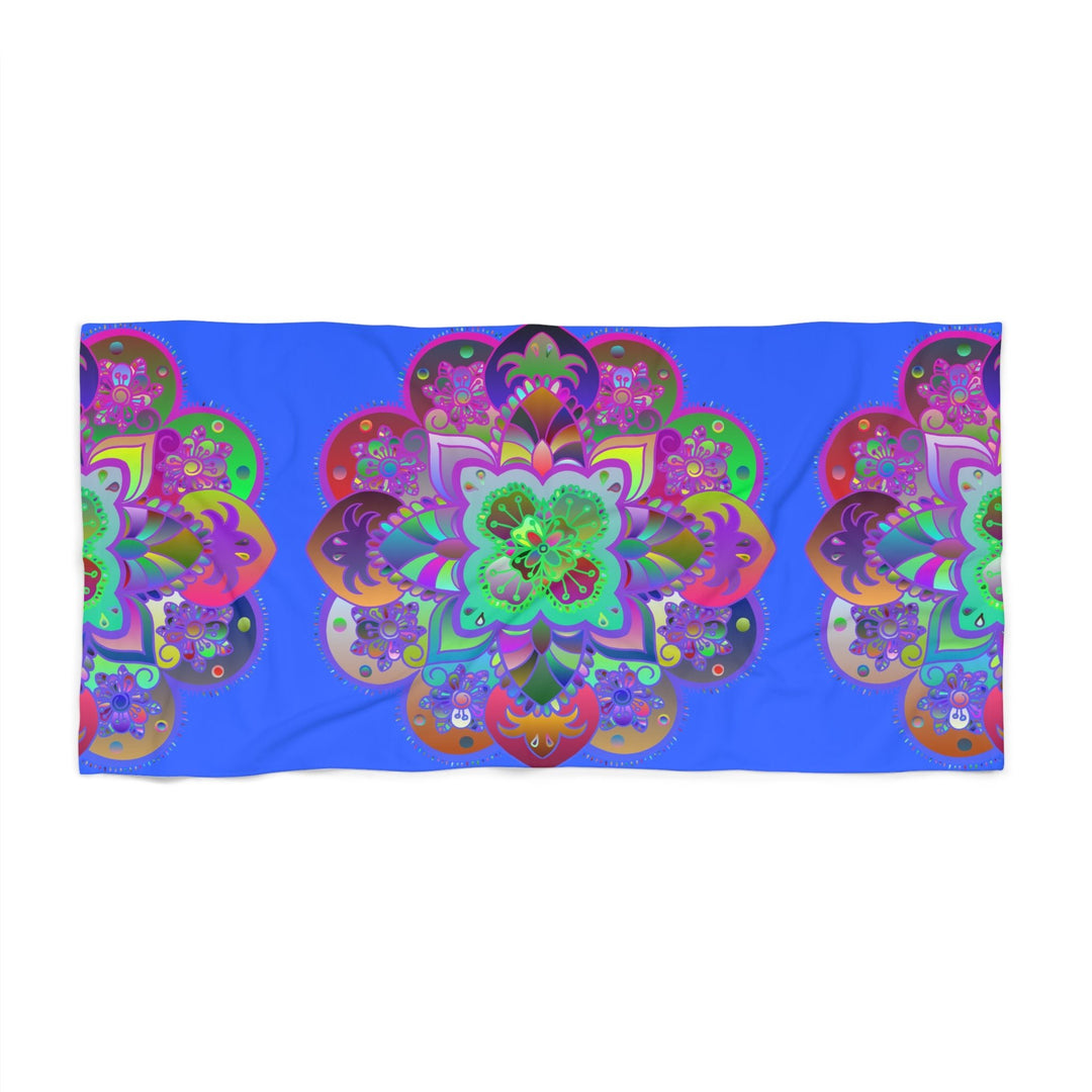 Beach Towel, Beach Cloth, Pool Towel Featuring Hand - Drawn Colorful Mandala Designs - Light Blue - Blululi