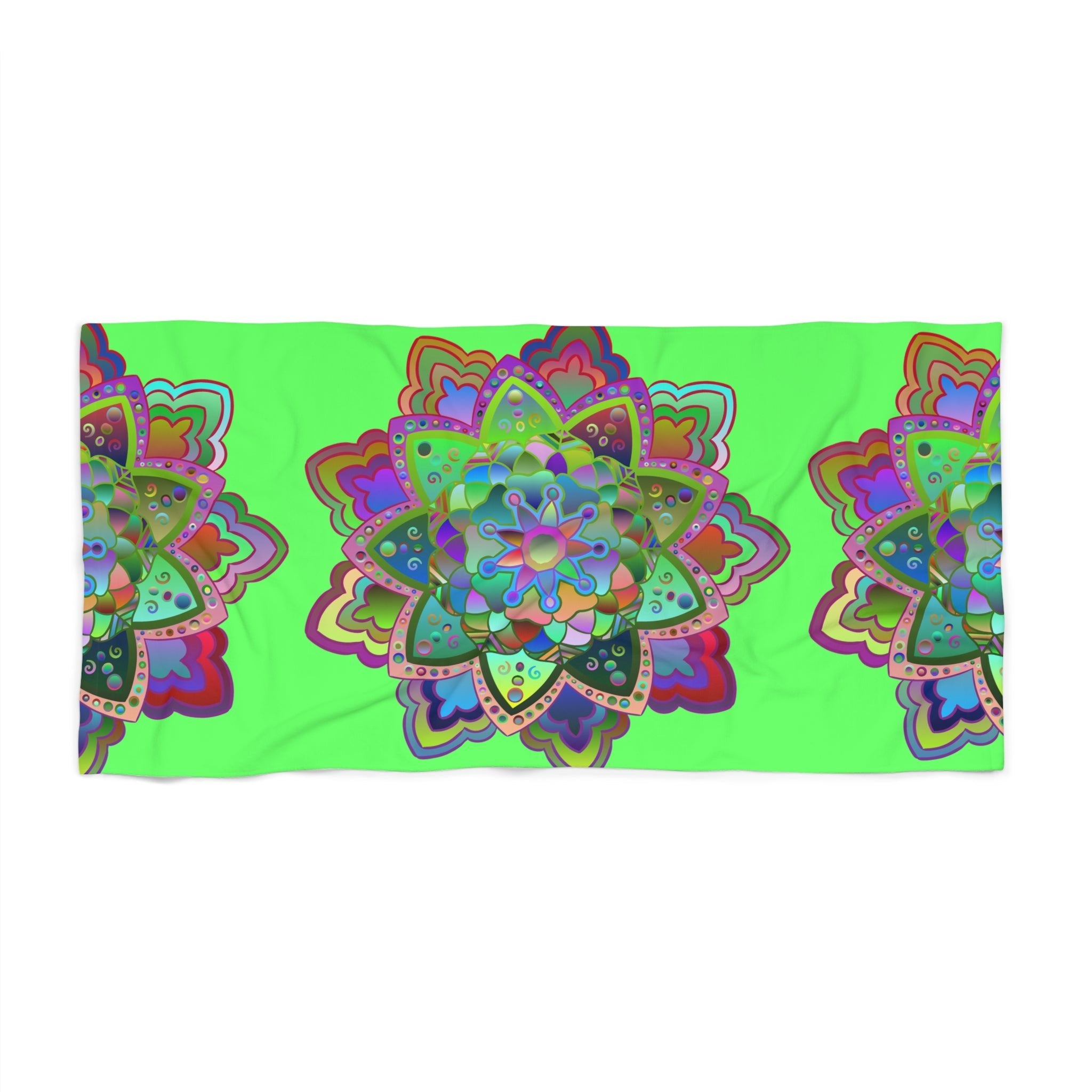 Beach Towel, Beach Cloth, Pool Towel Featuring Hand - Drawn Colorful Mandala Designs - Light Green - Blululi