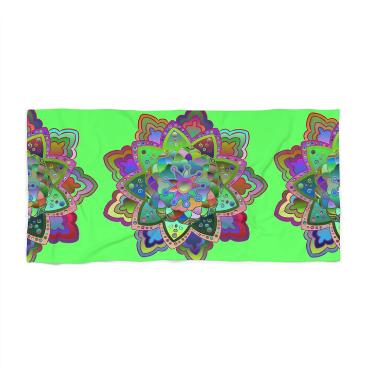 Beach Towel, Beach Cloth, Pool Towel Featuring Hand - Drawn Colorful Mandala Designs - Light Green - Blululi