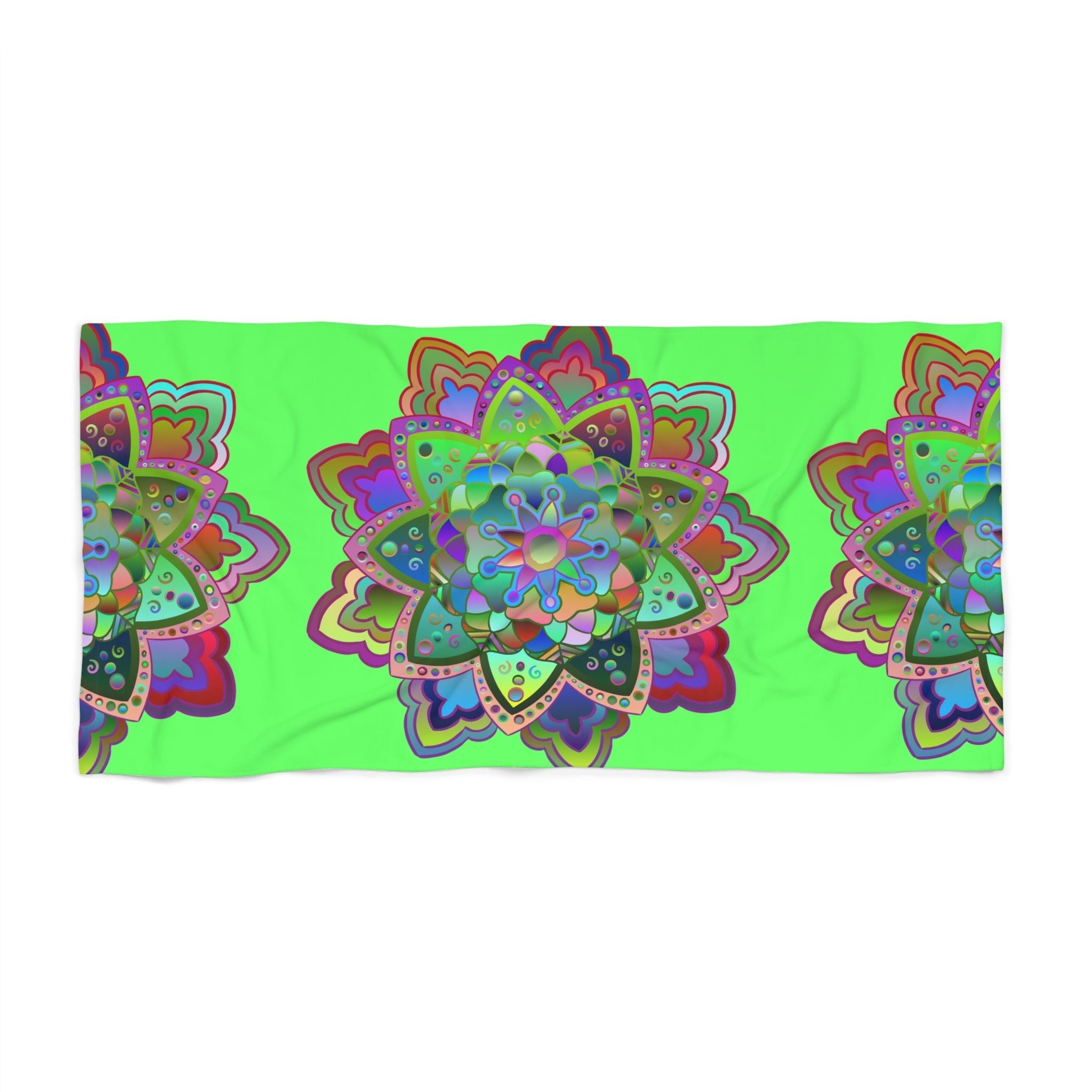 Beach Towel, Beach Cloth, Pool Towel Featuring Hand - Drawn Colorful Mandala Designs - Light Green - Blululi