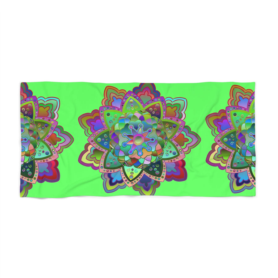 Beach Towel, Beach Cloth, Pool Towel Featuring Hand - Drawn Colorful Mandala Designs - Light Green - Blululi