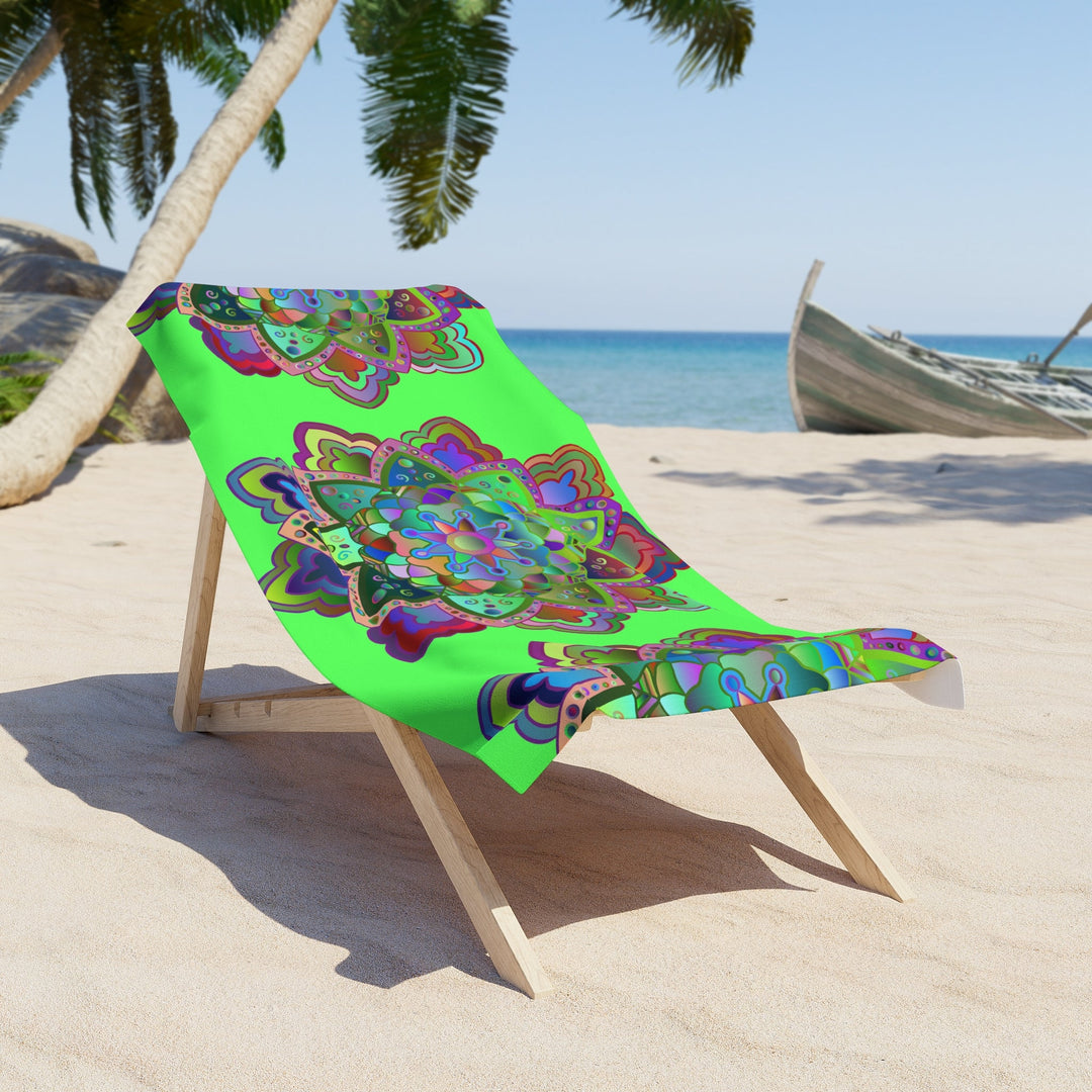 Beach Towel, Beach Cloth, Pool Towel Featuring Hand - Drawn Colorful Mandala Designs - Light Green - Blululi