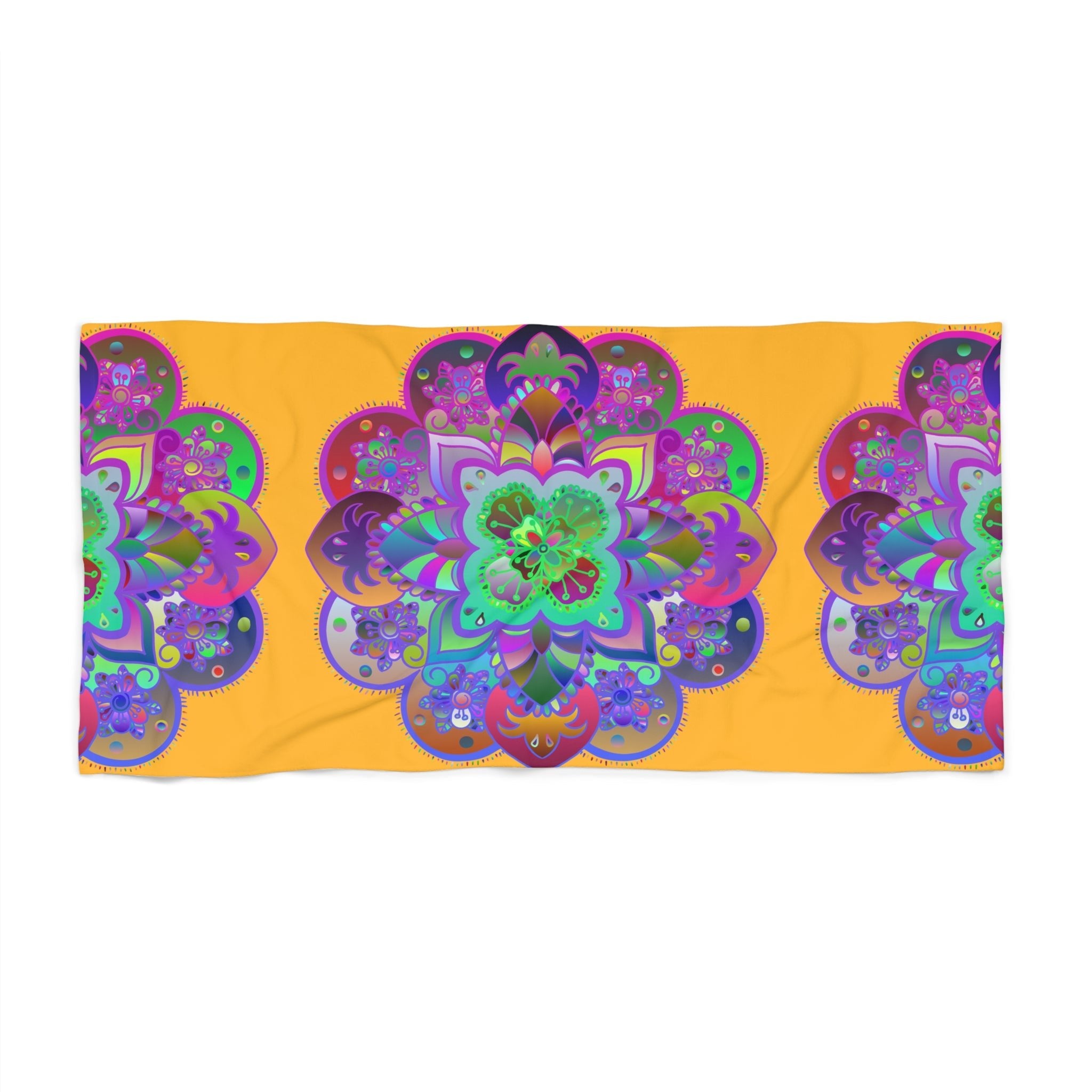 Beach Towel, Beach Cloth, Pool Towel Featuring Hand - Drawn Colorful Mandala Designs - Light Orange - Blululi