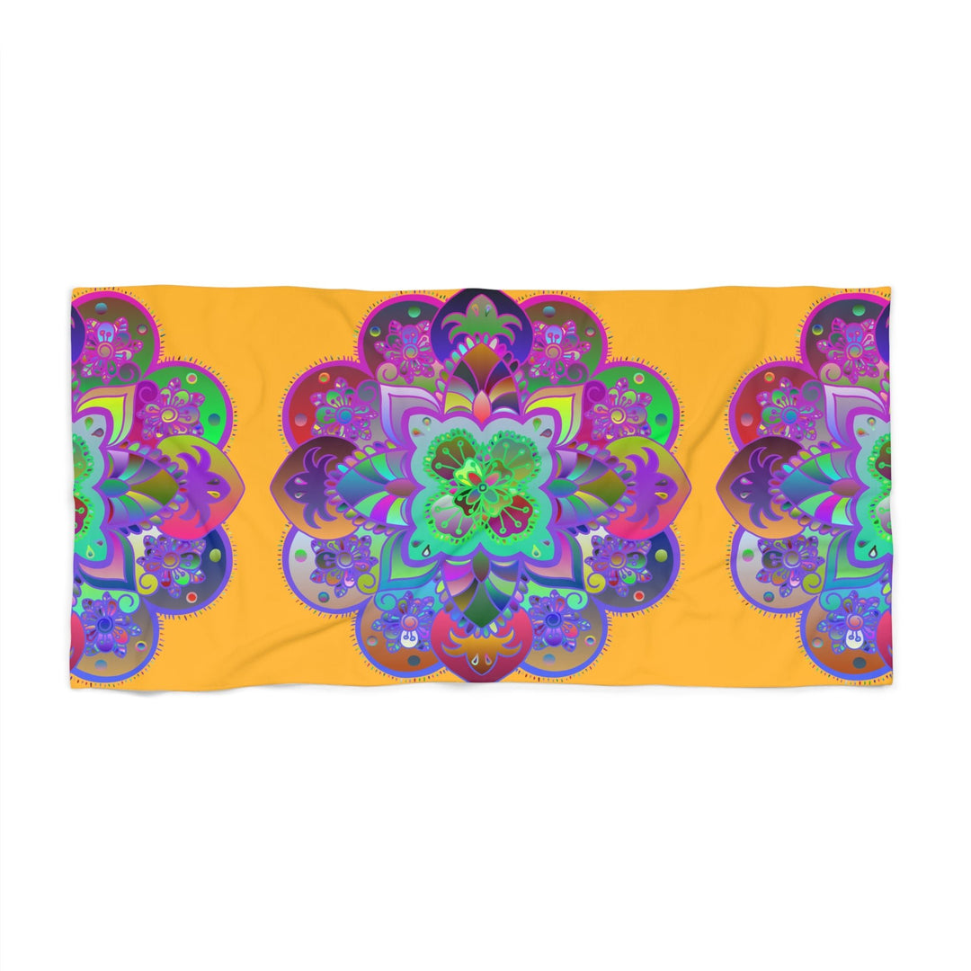 Beach Towel, Beach Cloth, Pool Towel Featuring Hand - Drawn Colorful Mandala Designs - Light Orange - Blululi