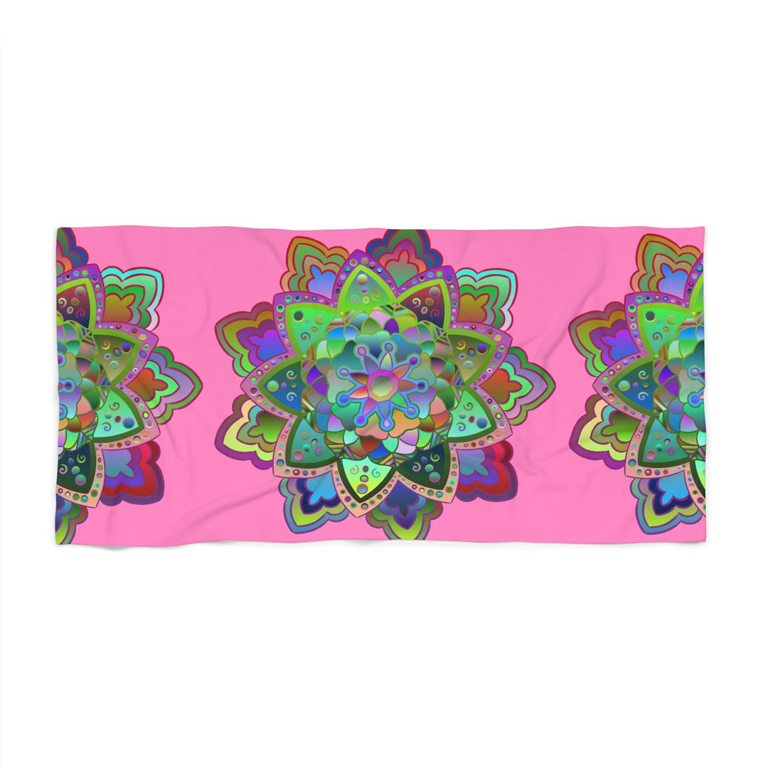 Beach Towel, Beach Cloth, Pool Towel Featuring Hand - Drawn Colorful Mandala Designs - Light Pink - Blululi