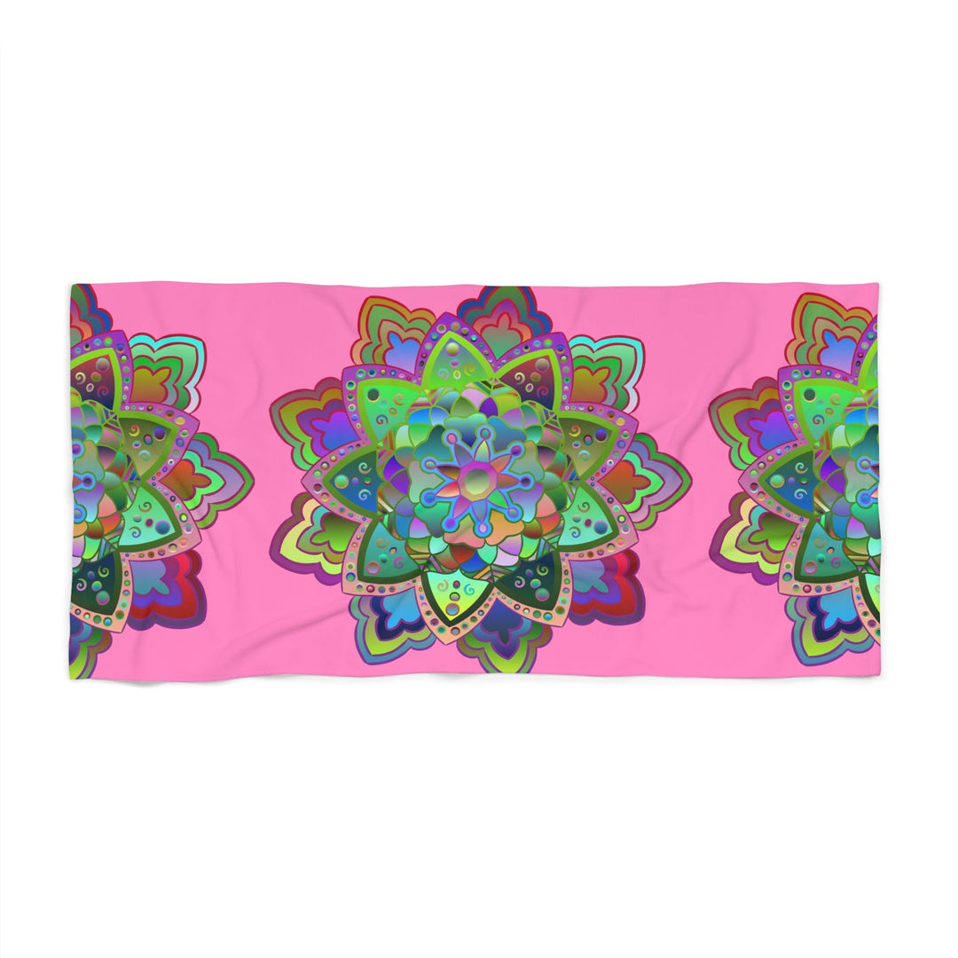 Beach Towel, Beach Cloth, Pool Towel Featuring Hand - Drawn Colorful Mandala Designs - Light Pink - Blululi