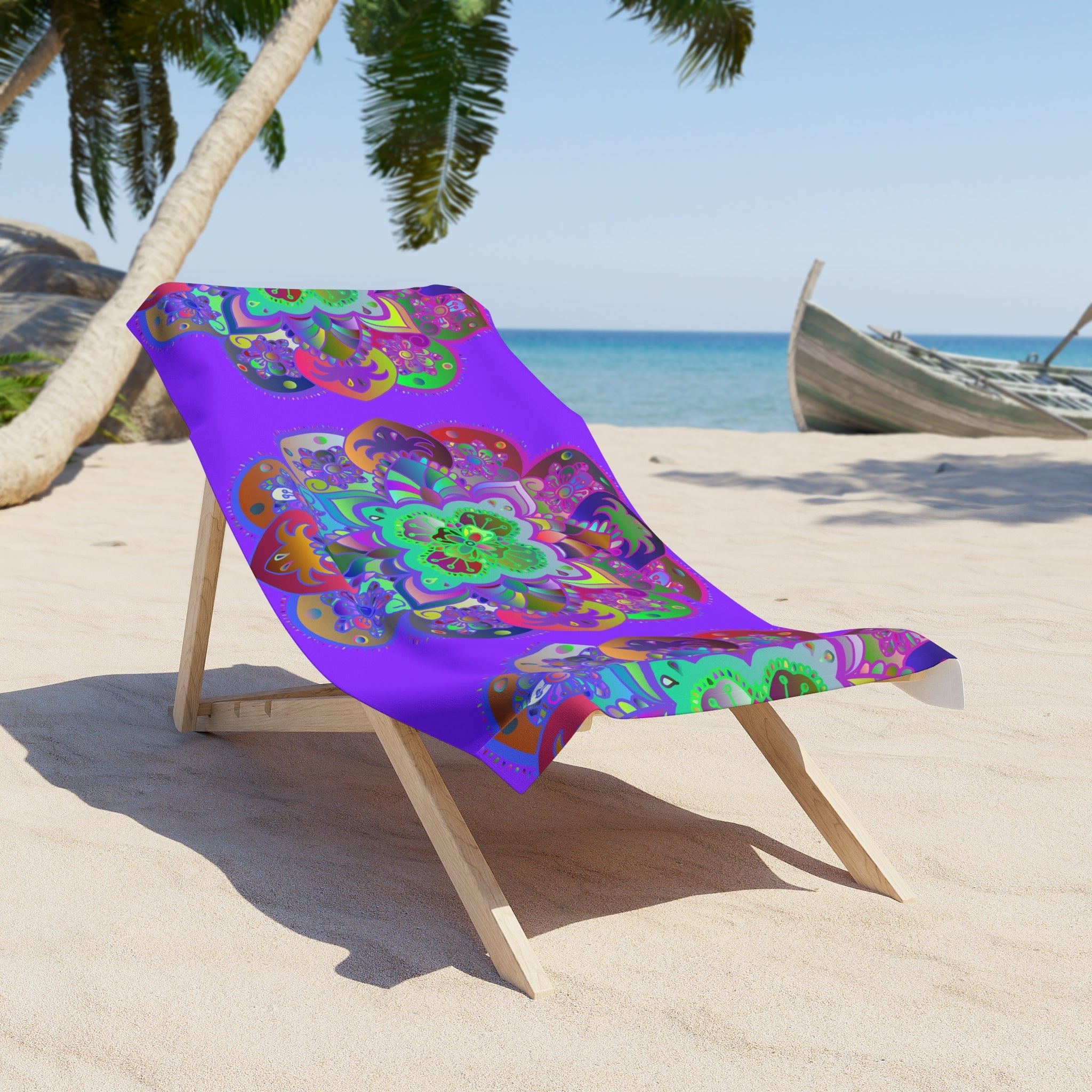 Beach Towel, Beach Cloth, Pool Towel Featuring Hand - Drawn Colorful Mandala Designs - Light Purple - Blululi