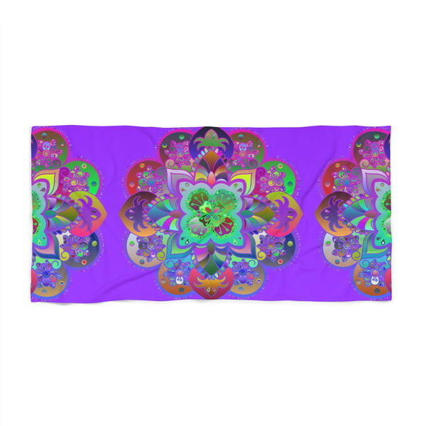 Beach Towel, Beach Cloth, Pool Towel Featuring Hand - Drawn Colorful Mandala Designs - Light Purple - Blululi