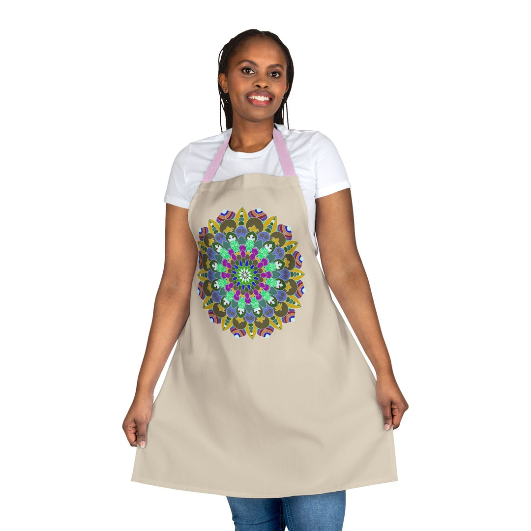 Beige Mandala Apron - Hand Drawn Art All Over Prints - Blululi