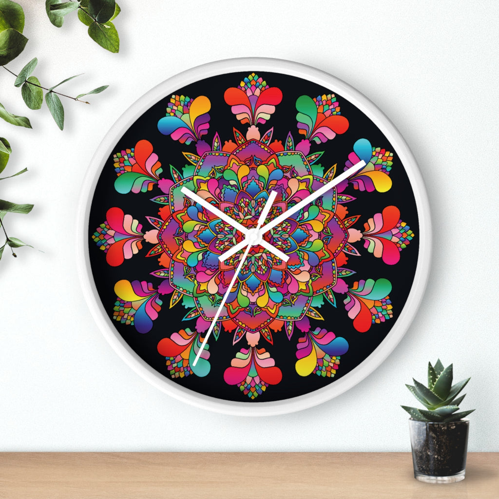Black and Colorful Mandala Wall Clock Home Decor - Blululi