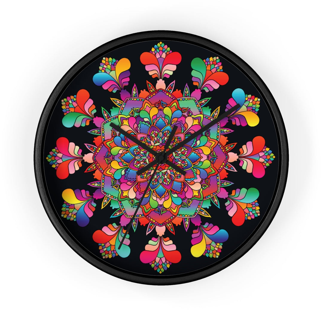 Black and Colorful Mandala Wall Clock Home Decor - Blululi