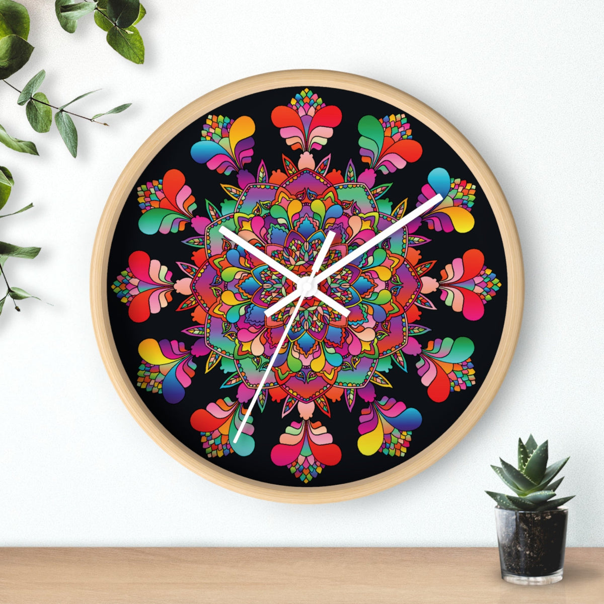 Black and Colorful Mandala Wall Clock Home Decor - Blululi