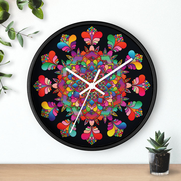 Black and Colorful Mandala Wall Clock Home Decor - Blululi