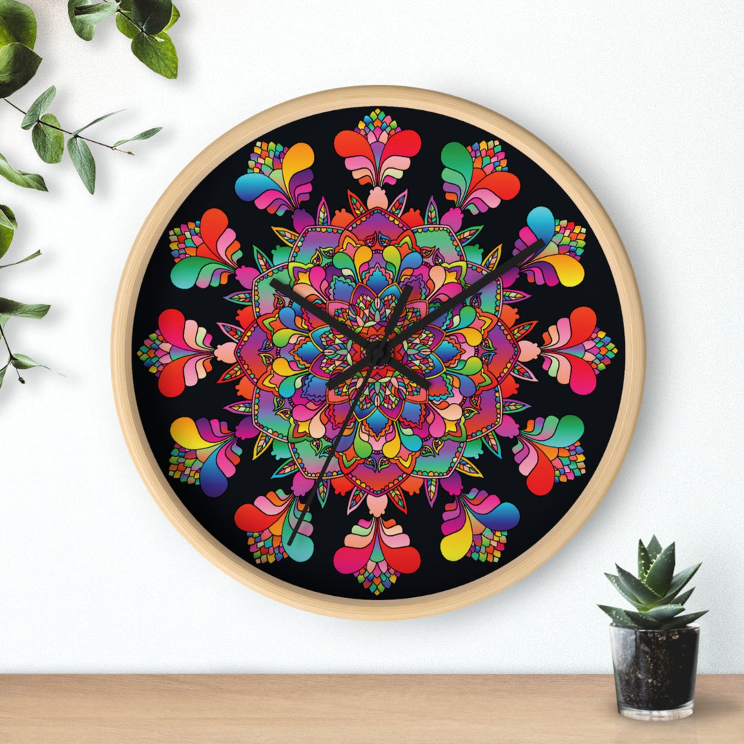 Black and Colorful Mandala Wall Clock Home Decor - Blululi