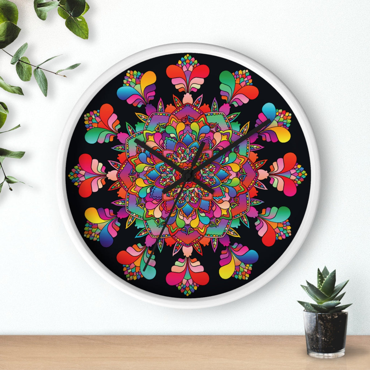 Black and Colorful Mandala Wall Clock Home Decor - Blululi