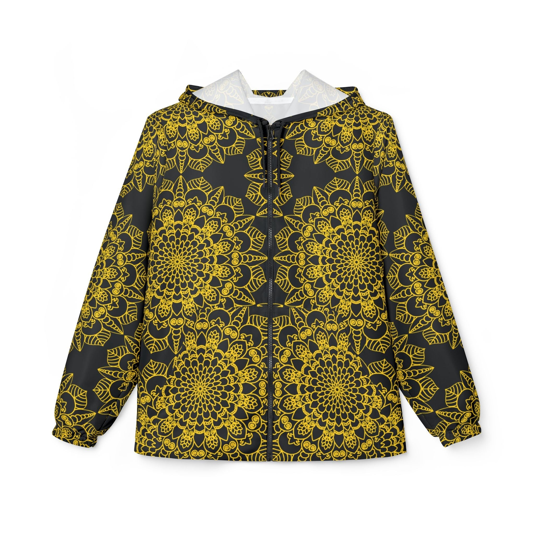 Black and Gold Best Windbreaker Jacket with Blululi Mandala Art Designs Outerwear - Blululi