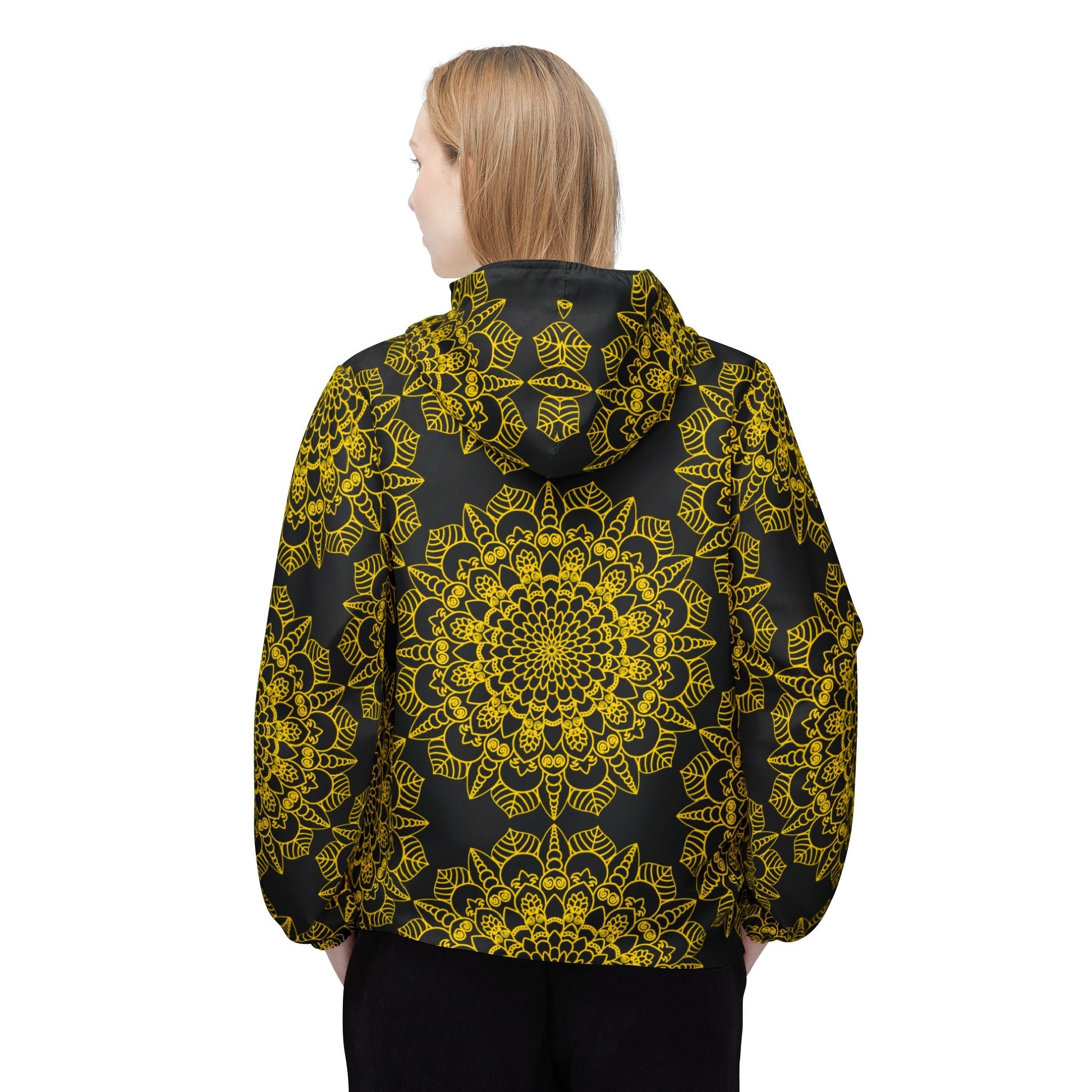 Black and Gold Best Windbreaker Jacket with Blululi Mandala Art Designs Outerwear - Blululi