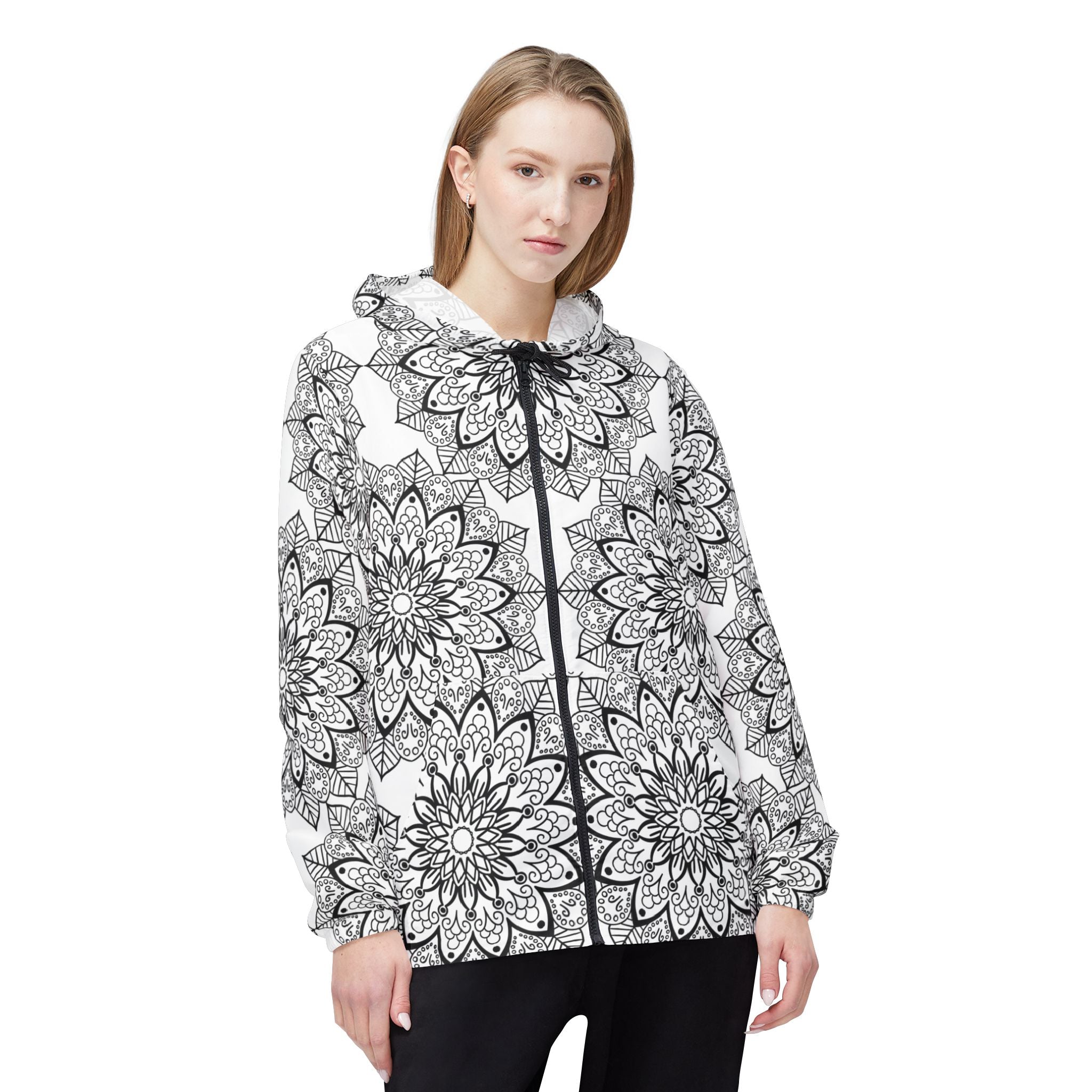 Black and White Best Windbreaker Jacket with Blululi Mandala Art Designs Outerwear - Blululi